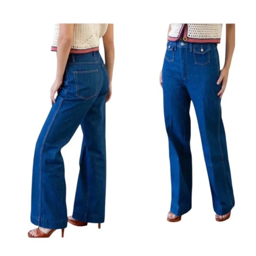RE/DONE 70's Style Retro pocket Wide Leg Jeans in True Rinse Dark Wash 31 NWT - Picture 1 of 8
